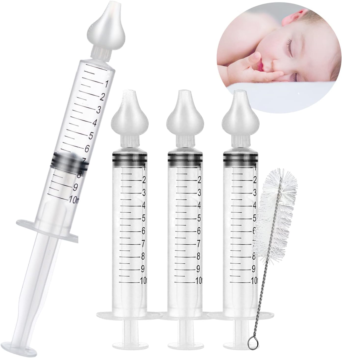 Wholesale OEM Baby Nose Syringe - Set of 4 baby fly syringes+1 manual baby fly cleaning brush provided - Soft baby fly tip for painless nose cleaning